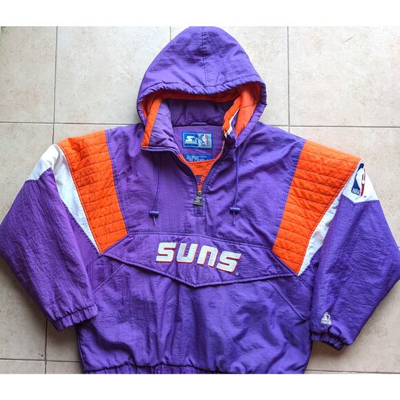 Phoenix Suns 90s STARTER puffer 1/2 jacket L purple orange NBA vintage - Picture 3 of 5